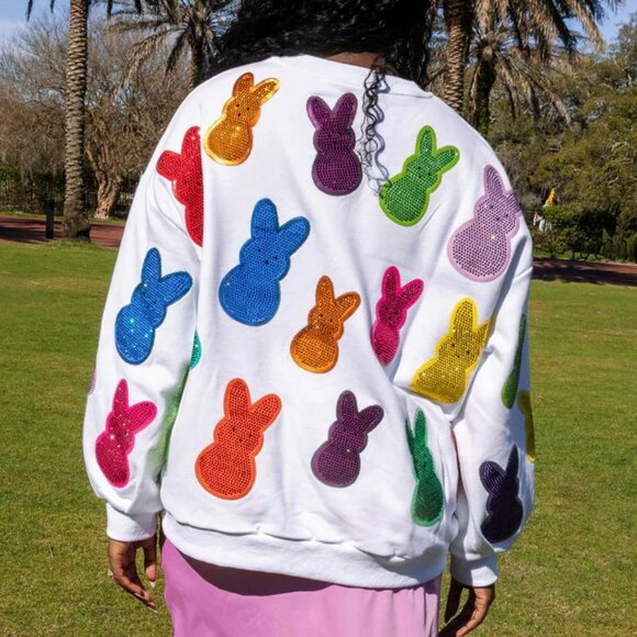 QUEEN OF SPARKLES White Multi Peeps Sweatshirt - Picture 2 of 2